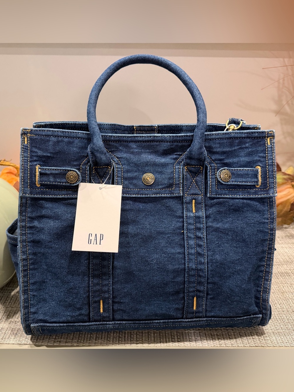 GAP VIRAL Five Pocket Denim Tote - Standard Size  Dark wash RARE NWT